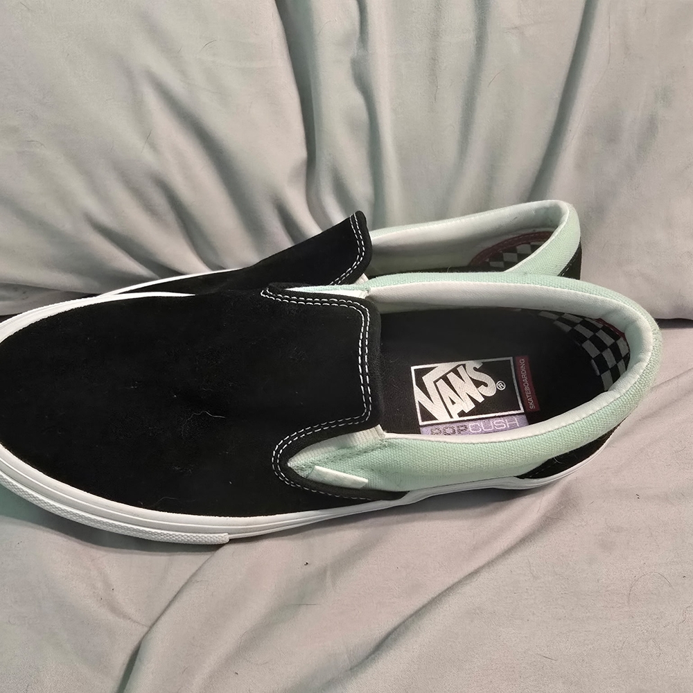 Vans Men's Black and White Slip-On Shoes Size 8